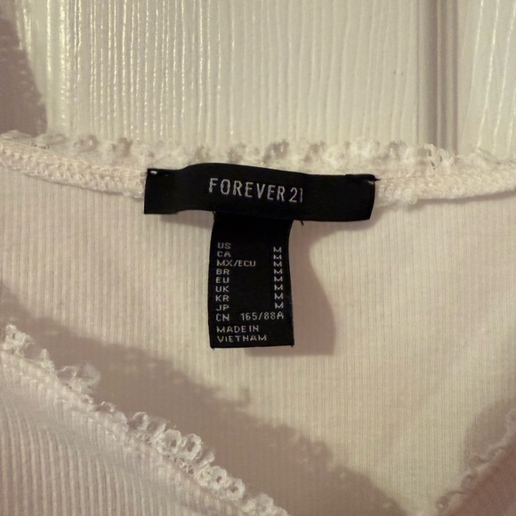 Forever 21 White Ribbed Tank Top with Lace Trim - Picture 2 of 3